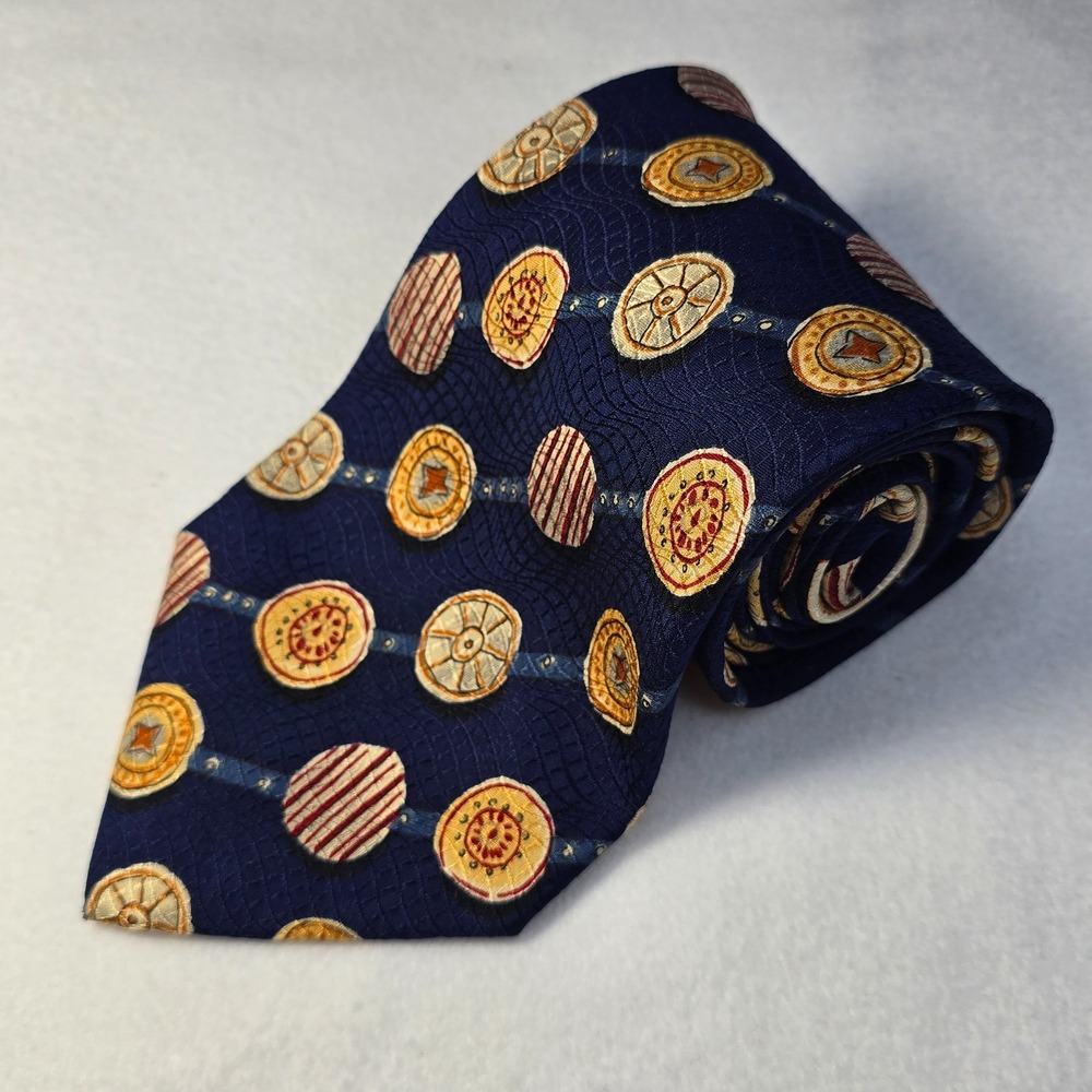 Robert Talbott Omaggio Navy Blue Geometric Silk Tie Handsewn Italy Classic 58"